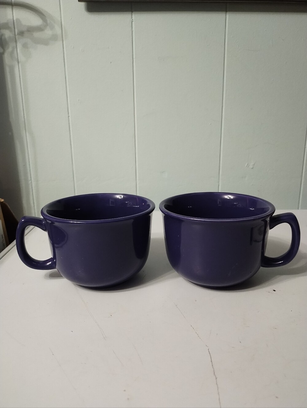 (2) New Jumbo Ceramic Handled Soup Mugs in Deep Purple